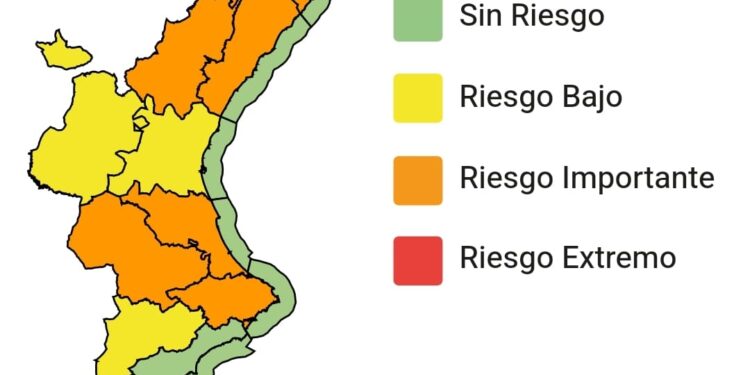 La Generalitat Valenciana establece la alerta por fuertes lluvias para lunes y martes