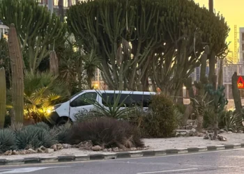 Una furgoneta termina incrustada en una rotonda de la avenida Tarongers de Valencia