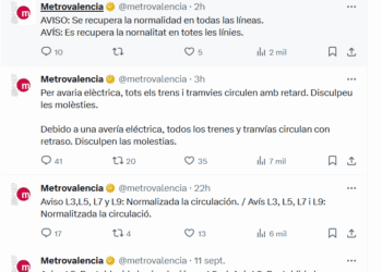 Una nueva caída de la red eléctrica de Metrovalencia produce retrasos generalizados
