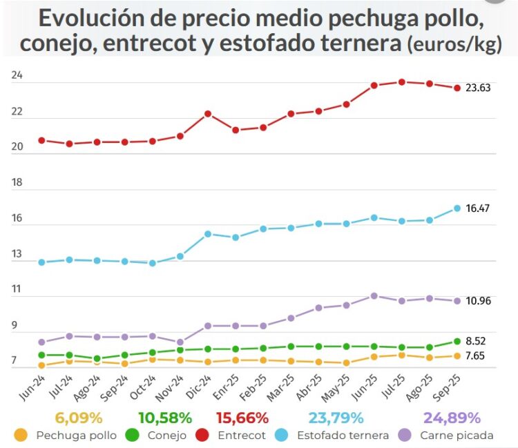 Repuntan los precios de la cesta de la compra en septiembre con la carne y el pescado de subida imparable
