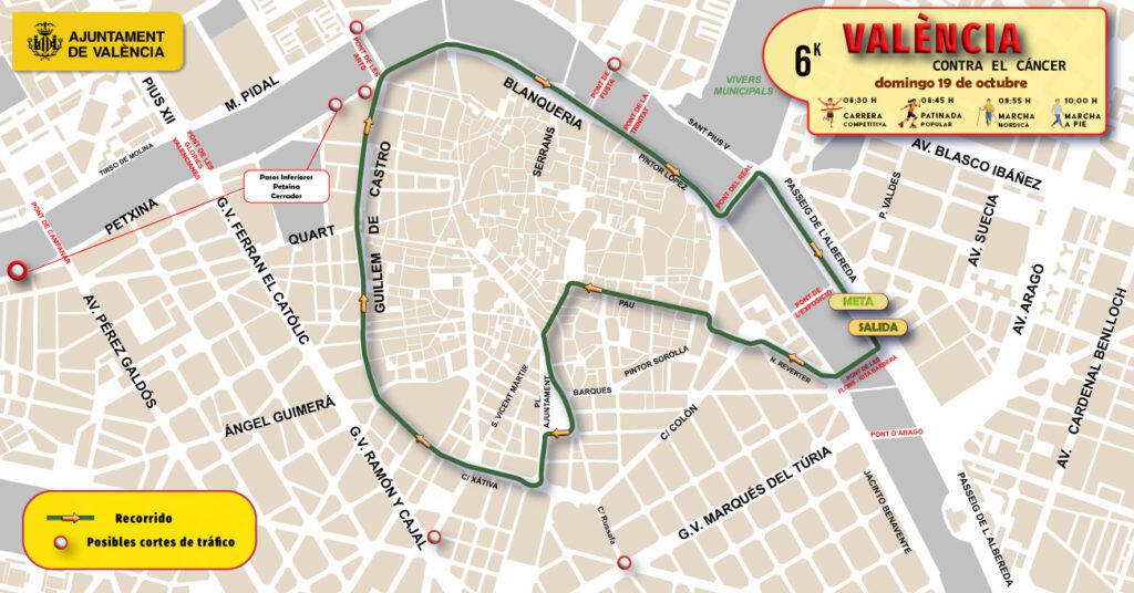 Qué calles que se cortan mañana en Valencia por la carrera solidaria Valencia Contra el Cáncer 2 1016 Valencia contra el Cancer CAST