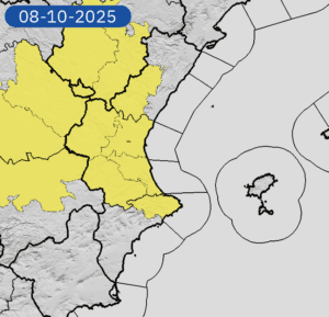AEMET amplía los avisos amarillos por lluvias del miércoles 8 hasta las 12h del 9 d'Octubre 2 AEMET activa avisos amarillos por lluvias para la tarde del 8 de Octubre