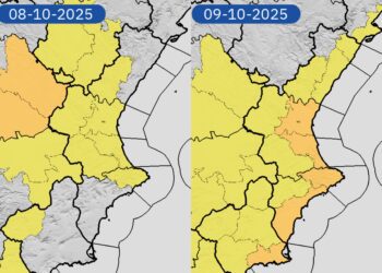 AEMET amplía la alerta naranja para el 9 d'Octubre a toda la costa de Valencia y Alicante