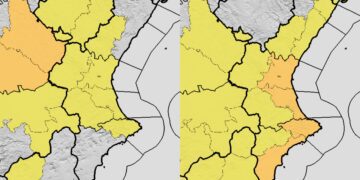 AEMET amplía la alerta naranja para el 9 d'Octubre a toda la costa de Valencia y Alicante