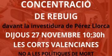 Nueva protesta ante Les Corts Valencianes, ahora contra investidura de Pérez Llorca este jueves