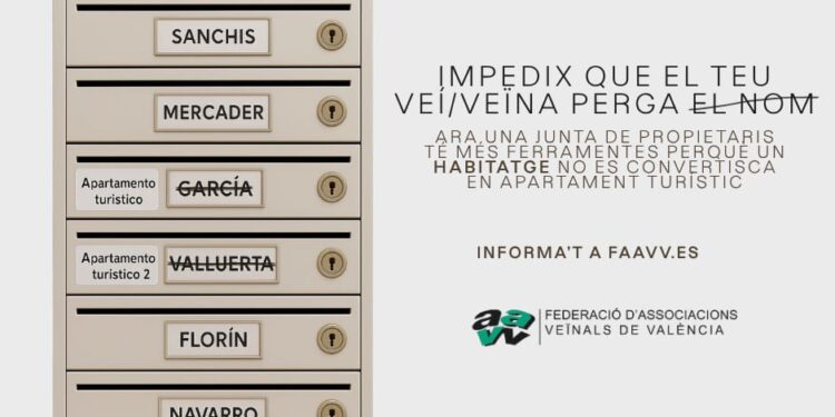Campaña de la Federación Vecinal de Valencia contra los pisos turísticos: "Impide que tu vecina/o pierda el nombre"