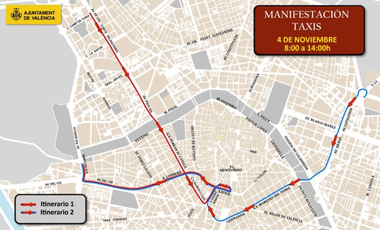 Manifestación de taxis en Valencia que dejará 4 horas sin servicio a la Ciudad