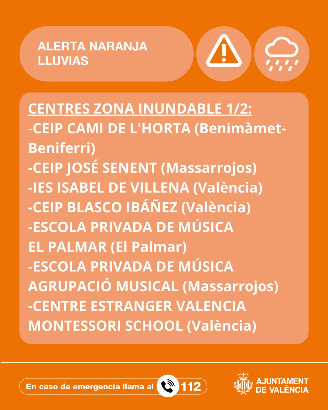 Valéncia suspende las clases en 32 Centros Educativos por Alerta Naranja de lluvias 5 G8Jfhr4XAAgtrs6