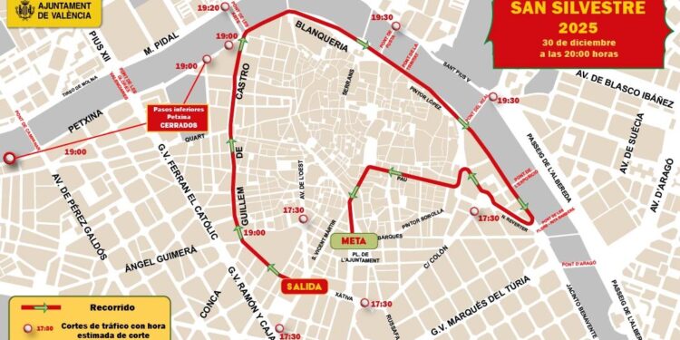 Valencia blinda el centro por la 40ª San Silvestre: guía de cortes de tráfico y cambios en la EMT