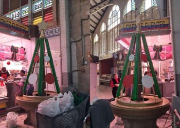 Utilizan las fuentes históricas del Mercado Central Valencia como soporte de extraños abetos que tapan la historia 17 Utilizan las fuentes históricas del Mercado Central Valencia como soporte de extraños abetos que tapan la historia