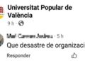 Universitat Popular de Valencia: crisis y falta de docentes 10 Captura de pantalla con queja de alumna de la Universitat Popular de Valencia por falta de docentes