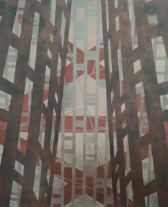 Cuadro de abstracci&oacute;n geom&eacute;trica de Jos&eacute; Antonio Picazo inspirado en arquitectura industrial.