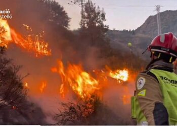 Los bomberos logran controlar el incendio forestal en Nules bajo una situación de riesgo extremo por viento