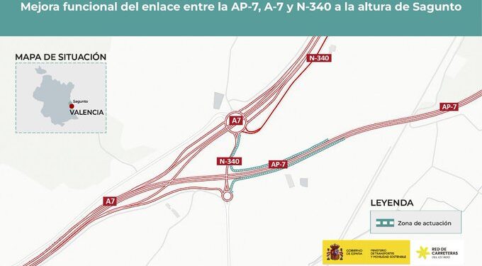 El Gobierno da luz verde a la remodelación del nudo de Sagunto para optimizar la conexión entre la AP-7, A-7 y N-340 1 El Gobierno da luz verde a la remodelación del nudo de Sagunto para optimizar la conexión entre la AP-7, A-7 y N-340