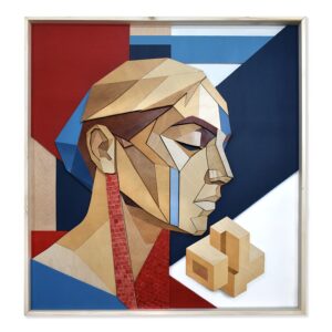 Detalle de escultura pict&oacute;rica de Jorge Fortea con ensambles de madera de roble y abedul.