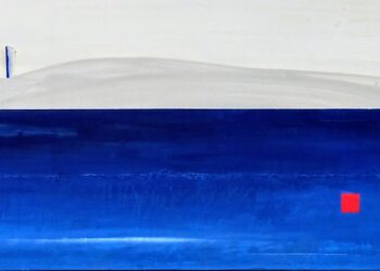 Artistas de Russafa con un Detalle de obra abstracta de Ximo Micó con mezcla de madera, metal y tela