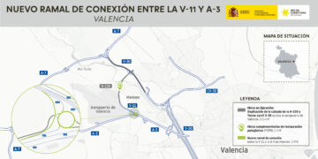 Transportes estrena el nuevo ramal de conexión entre la V-11 y la A-3 en Manises