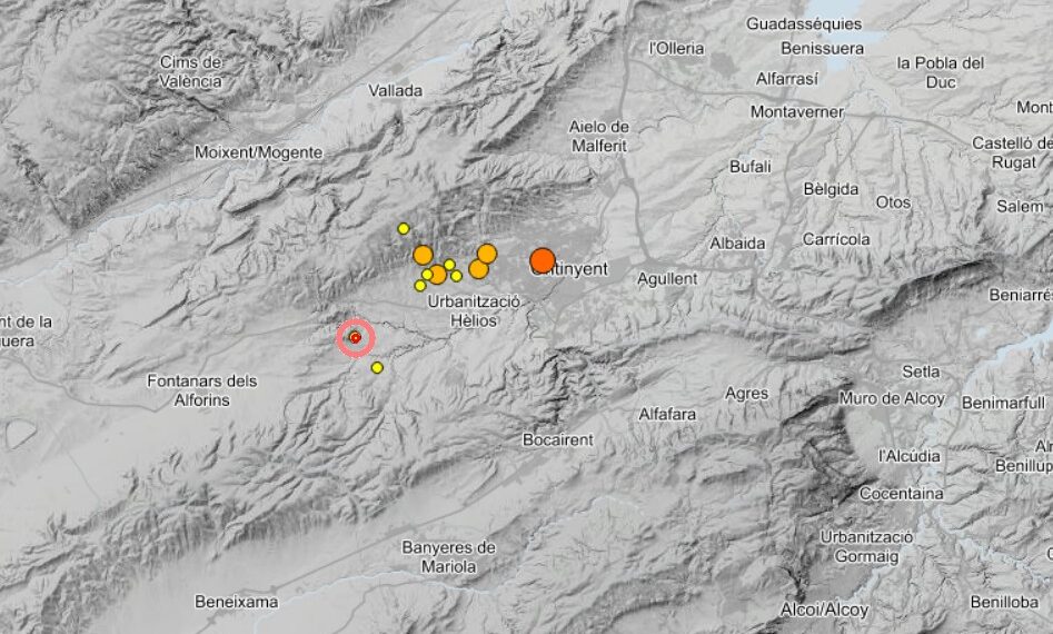 Hasta 12 movimientos sísmicos (terremotos) esta madrugada en la zona de Ontinyent, Vallada y Fontanar dels Alforins