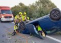 Accidente en la AP-7 a su paso por Oropesa: Un vehículo vuelca y moviliza a los servicios de emergencia