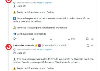 Retrasos de 40 minutos en Cercanías Valencia en la línea de Gandía