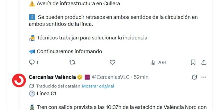 Retrasos de 40 minutos en Cercanías Valencia en la línea de Gandía
