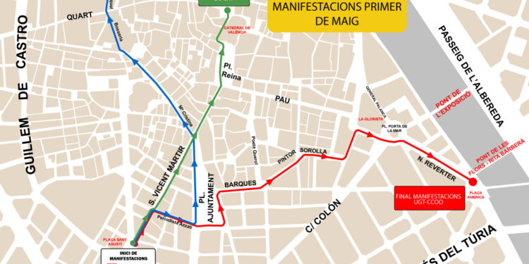 Valencia activa cortes y desvíos por las manifestaciones del 1 de Mayo en el centro de la ciudad 1 Valencia activa cortes y desvíos por las manifestaciones del 1 de Mayo en el centro de la ciudad