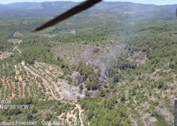 Un incendio forestal en Gaibiel moviliza un amplio dispositivo de emergencias por tierra y aire