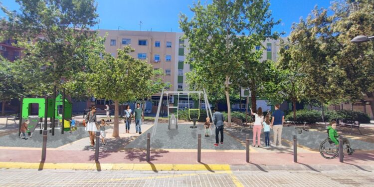 El Ayuntamiento de Valencia remodela el jardín de la Plaza Portadores de la Virgen de Pinedo y amplía su zona infantil