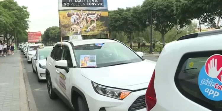 Cientos de taxis colapsan el centro de Valencia para exigir sanciones más duras contra los VTC