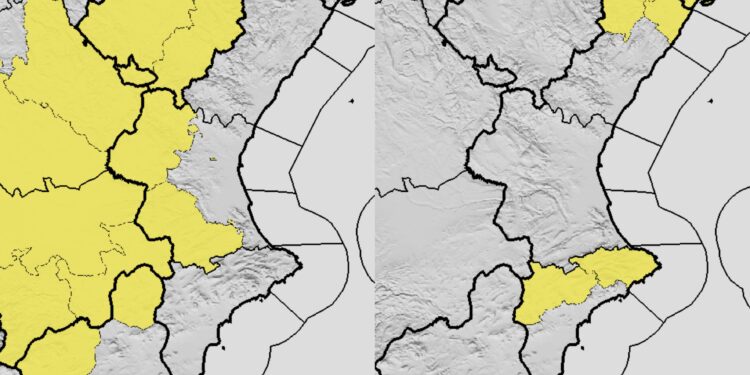 Ayora registra una lluvia corta y torrencial esta tarde y mañana el aviso amarillo se extiende a Castelló y Alicante