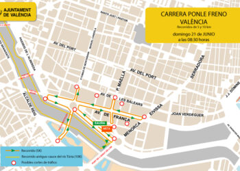 Valéncia dispositivo especial de tráfico en Camins al Grau por la Carrera Ponle Freno este domingo