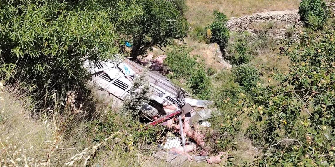 Rescatan al conductor de un camión que cayó por un terraplén en Forcall 1 Rescatan al conductor de un camión que cayó por un terraplén en Forcall