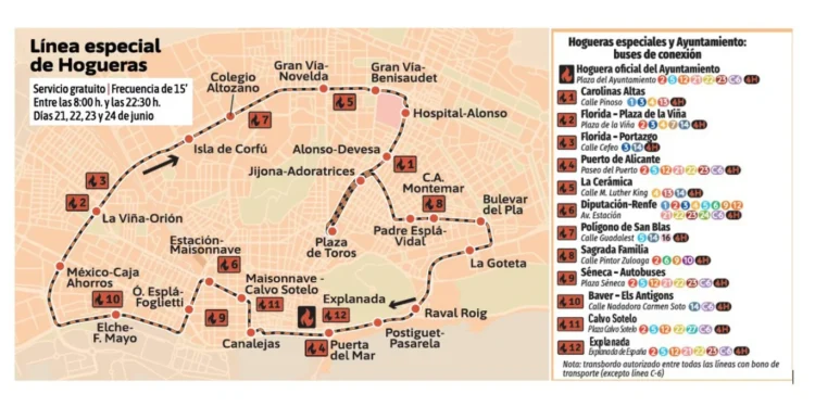 Alicante estrena un autobús gratuito para recorrer las Hogueras más espectaculares sin caminar kilómetros