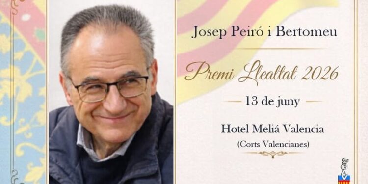 Josep Peiró i Bertomeu, premi Llealtat 2026 del grup d'Acció Valencianista