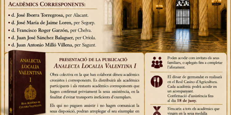 La Real Acadèmia de Cultura Valenciana reunirá a sus cronistas en La Llonja de la Seda