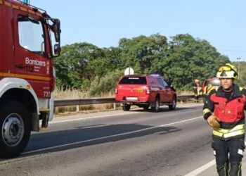 Los bomberos controlan un incendio de vegetación junto al cementerio de Sant Joan y evitan el corte de la AP-7
