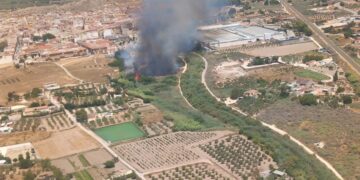 Movilizado un amplio dispositivo frente a un incendio en una vivienda en Sax cercano a una zona forestal