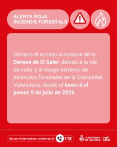 La Policía Local de Valencia cierra los accesos a la Devesa de El Saler por riesgo extremo de incendios 2 La Policía Local de Valencia cierra los accesos a la Devesa de El Saler por riesgo extremo de incendios