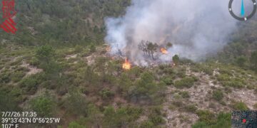 Movilización de medios por un incendio forestal inicialmente declarado en Siete Aguas y reubicado en Chera