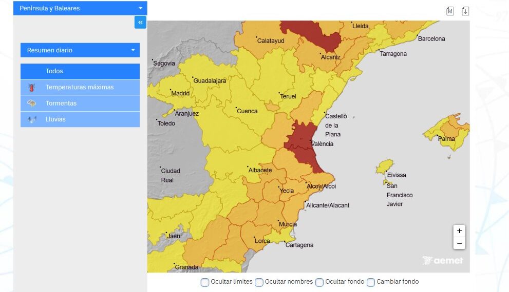 Alerta máxima en la CV para este miércoles: Calor extremo, tormentas secas y riesgo extremo de incendios 1 Alerta máxima en la CV para este miércoles: Calor extremo, tormentas secas y riesgo extremo de incendios