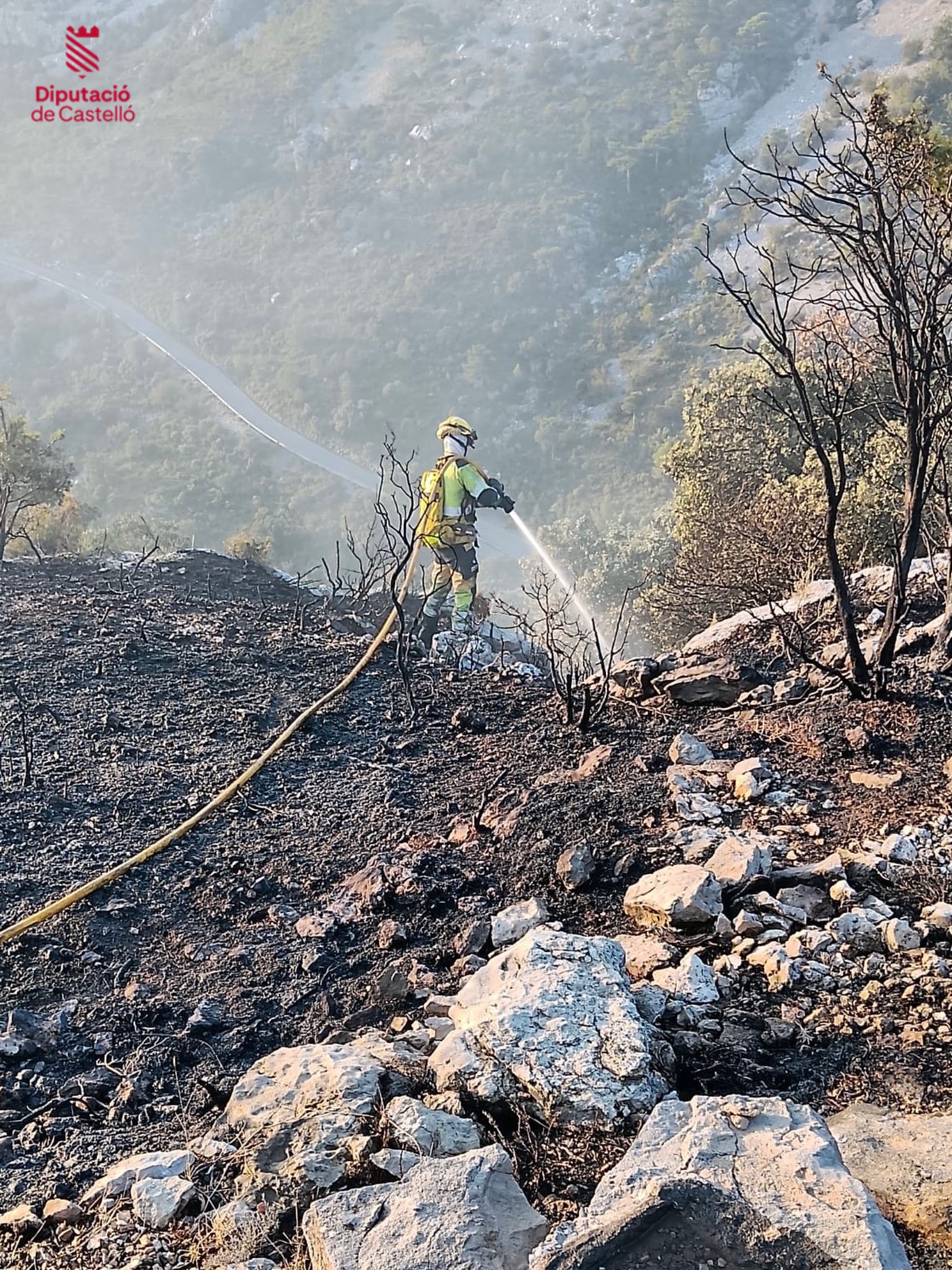 Los bomberos de la Comunitat Valenciana y Catalunya controlan el incendio forestal declarado en la frontera entre Rossell y Tarragona 3 HOeXhQqWAAACVp9
