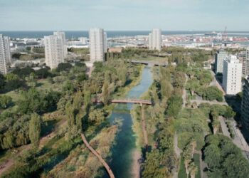 Esquibel defiende que el Parque de Desembocadura sigue adelante y acusa a Compromís de "mentir y manipular" 15 imagen del proyecto con fluir y de como sera el parque de desembocadura de valencia1 4 1000x563