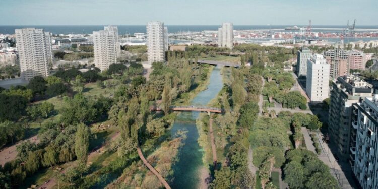 imagen del proyecto con fluir y de como sera el parque de desembocadura de valencia1 4 1000x563