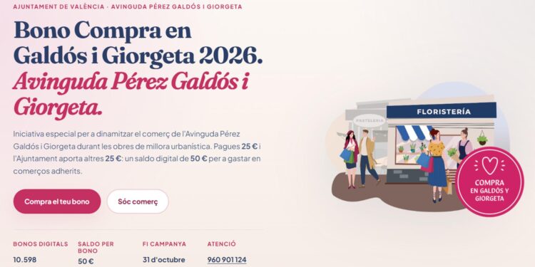 Valencia lanza los bonos de "Compra en Pérez Galdós y Giorgeta" con descuentos del 50 % para impulsar el comercio local 1 0727 Bons Compra Galdos i Giorgeta 1