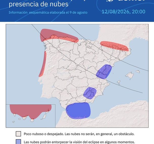 La AEMET alerta de las zonas donde las nubes de tarde podrían entorpecer la visión del eclipse solar