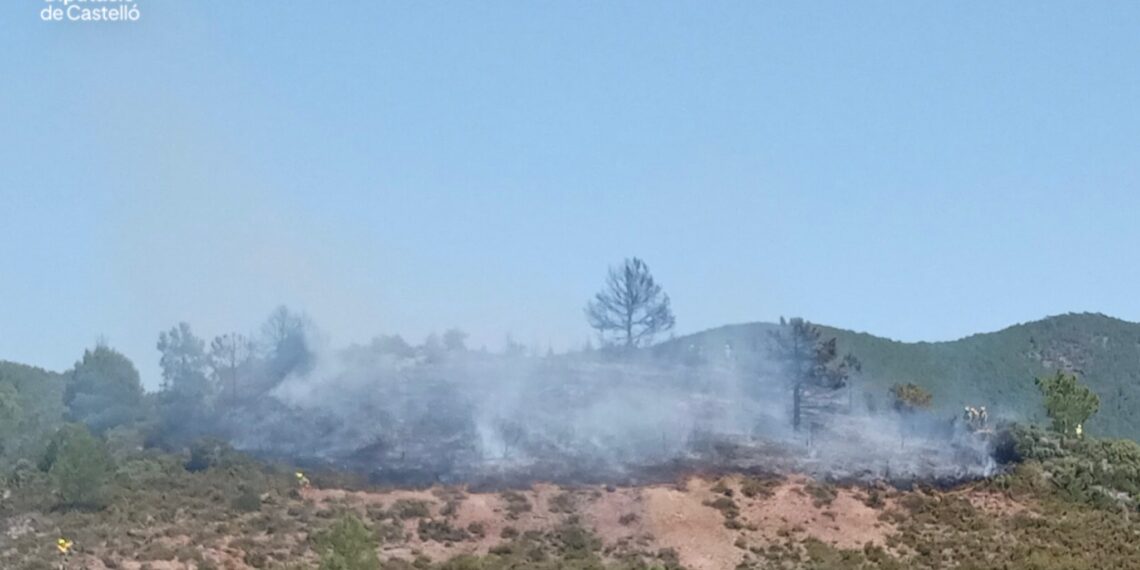 Los bomberos estabilizan el incendio forestal de Pina de Montalgrao tras desplegar un amplio dispositivo terrestre y aéreo