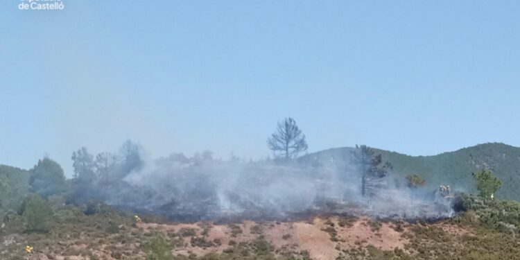 Los bomberos estabilizan el incendio forestal de Pina de Montalgrao tras desplegar un amplio dispositivo terrestre y aéreo