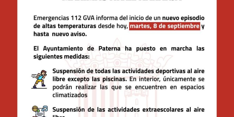Paterna activa la alerta naranja por altas temperaturas y suspende la actividad al aire libre
