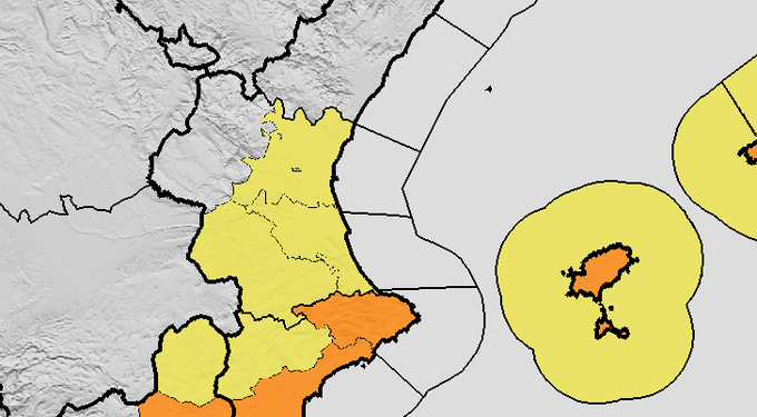 Emergencias activa la alerta en la Comunitat Valenciana ante un episodio de fuertes lluvias, granizo y rachas de viento