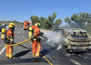 Un vehículo en llamas en la A-7 a la altura de Beneixida moviliza a los Bomberos y a la unidad forestal